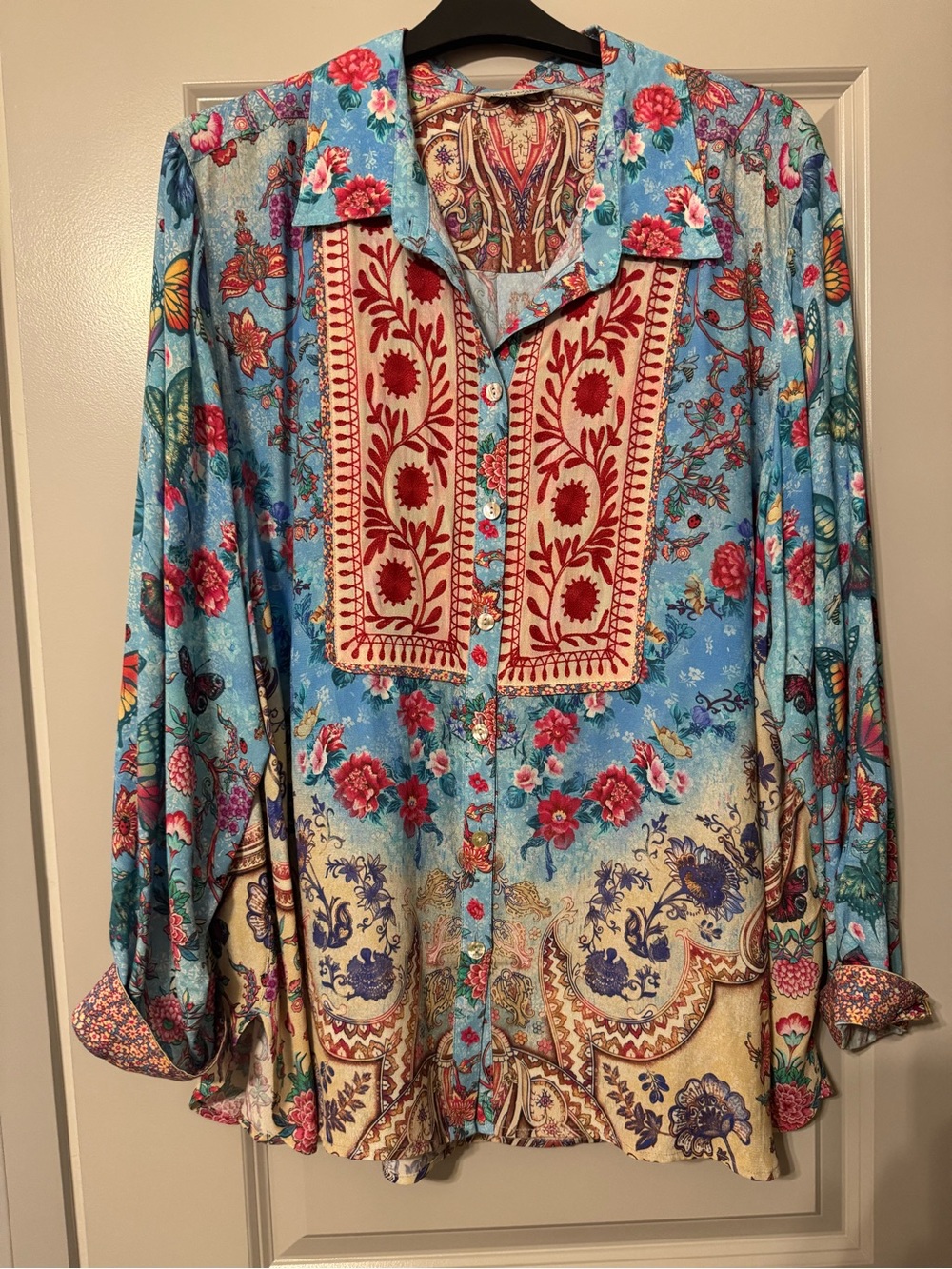 John Mark Floral Button-Up Shirt in Blue& Red
